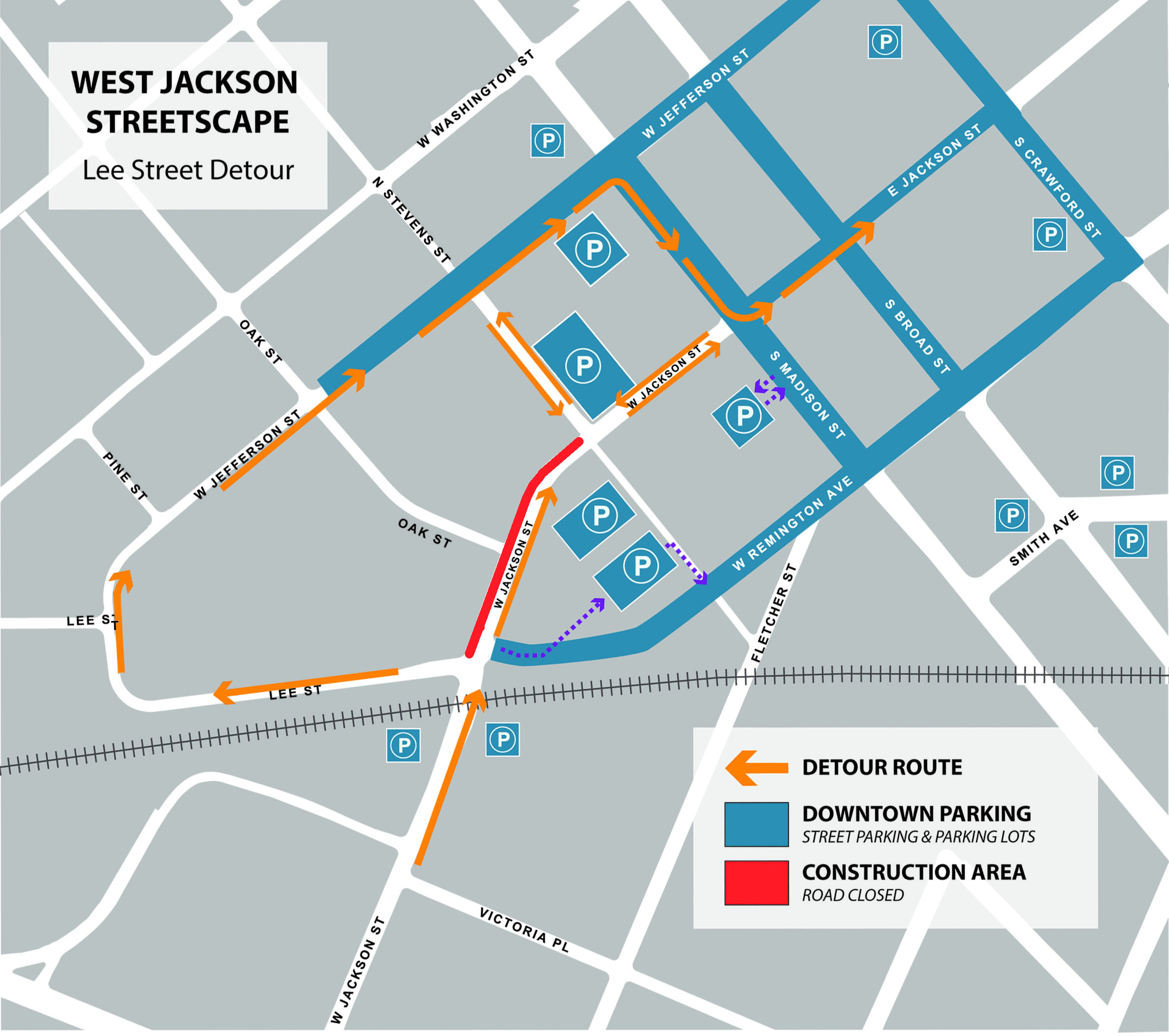 300 block West Jackson St detour map